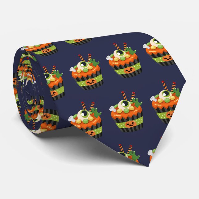 Niedlicher und grauenhafter Halloween Cupcake mit  Krawatte (Gerollt)