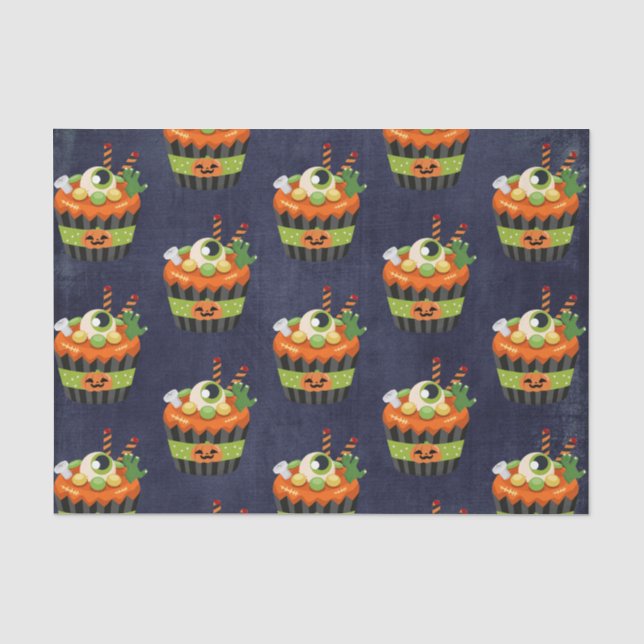 Niedlicher und grauenhafter Halloween Cupcake mit  Seidenpapier (Vorderseite)