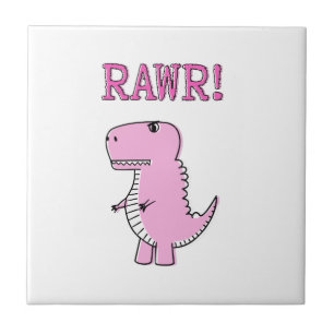 Niedlicher und graurosa Cartoon T-Rex Dinosaurier Fliese