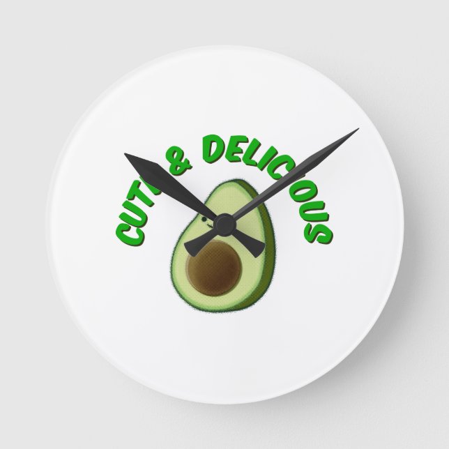 Niedlicher und köstlicher Avocado Runde Wanduhr (Vorderseite)
