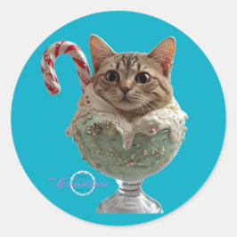 Niedlicher und lustiger Chat Ice Creme Holiday Sti Runder Aufkleber