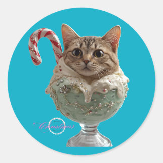 Niedlicher und lustiger Chat Ice Creme Holiday Sti Runder Aufkleber