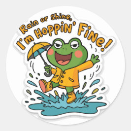 Niedlicher und lustiger Frog Puddle-Jumping Runder Aufkleber