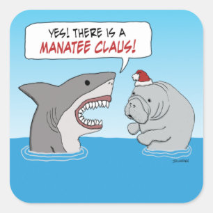 Niedlicher und lustiger Hai und Manatee Claus Quadratischer Aufkleber