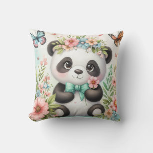 Niedlicher und lustiger Panda-Bär unter den Blume  Kissen