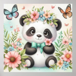 Niedlicher und lustiger Panda-Bär unter den Blume  Poster