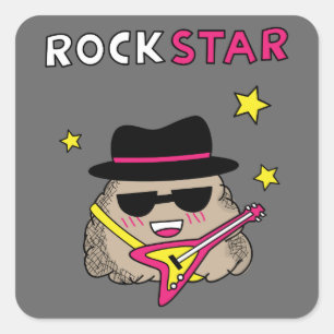 Niedlicher und lustiger Rockstar mit rosa Gitarre Quadratischer Aufkleber