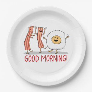 Niedlicher und lustiger Speck-und Ei-guter Morgen Pappteller