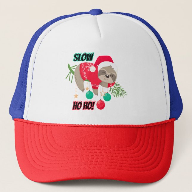 Niedlicher und lustiger Weihnachtsmann-Slow Ho Ho Truckerkappe (Vorderseite)