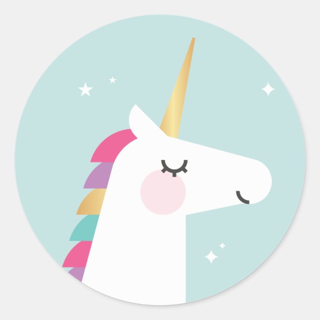 Niedlicher und moderner Regenbogen Einhorn Geburts Runder Aufkleber (Vorderseite)