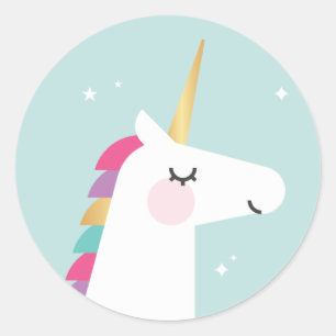Niedlicher und moderner Regenbogen Unicorn Geburts Runder Aufkleber