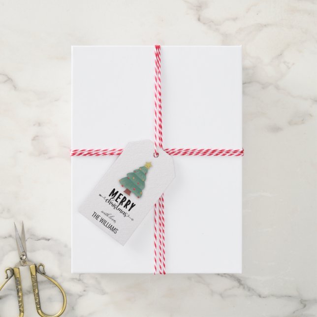 Niedlicher und moderner Weihnachtsbaum Personalisi Geschenkanhänger (Mit Garn)