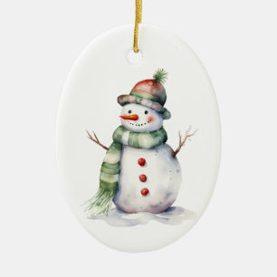 Niedlicher und realistischer Schneemann Keramik Ornament
