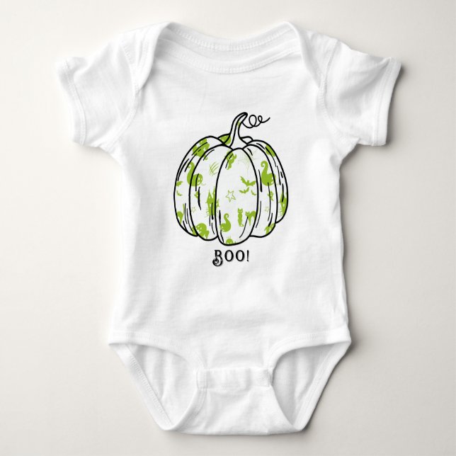Niedlicher und schokogrüner Jack-O’ Lantern Baby Strampler (Vorderseite)