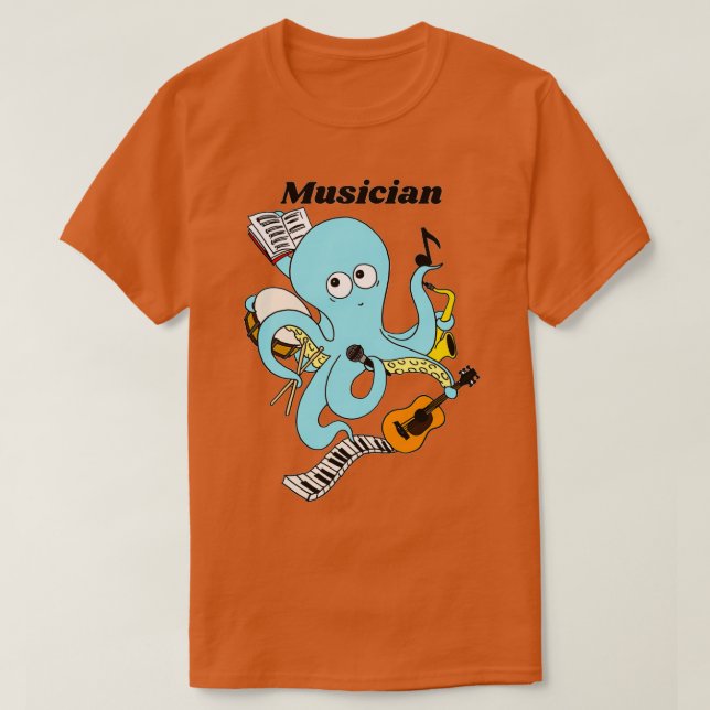 Niedlicher und sonniger Musiker Octopus Design T-Shirt (Design vorne)