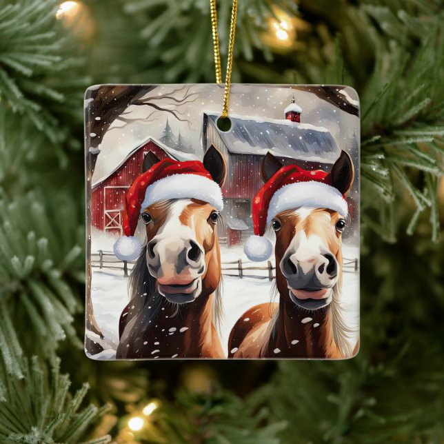 Niedlicher und sonniger Weihnachtsmann Keramikornament (Baum)