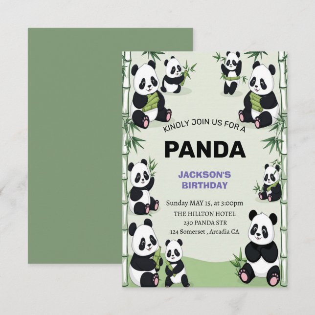 niedlicher und spielerischer Panda-Geburtstag Einladung (Vorne/Hinten)