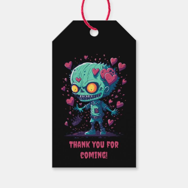 Niedlicher und unheimlicher Halloween-Zombie Geschenkanhänger (Vorderseite)