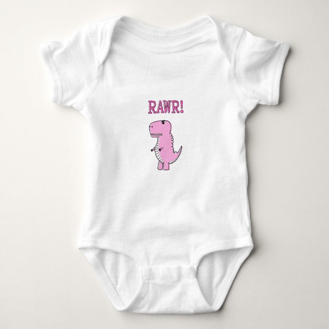 Niedlicher und wütend rosa Cartoon T-Rex Dinosauri Baby Strampler (Vorderseite)