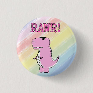 Niedlicher und wütend rosa Cartoon T-Rex Dinosauri Button