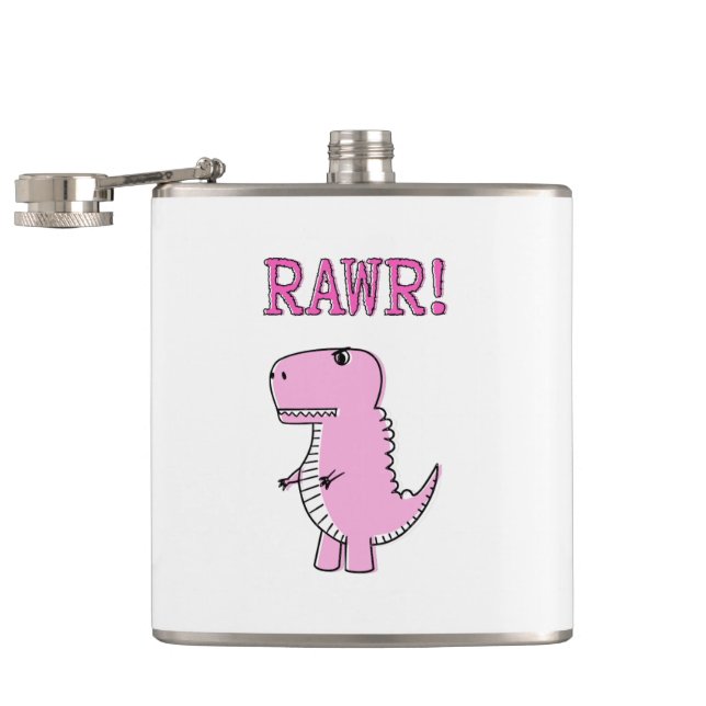 Niedlicher und wütend rosa Cartoon T-Rex Dinosauri Flachmann (Geöffnet)