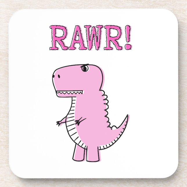 Niedlicher und wütend rosa Cartoon T-Rex Dinosauri Getränkeuntersetzer (Vorderseite)