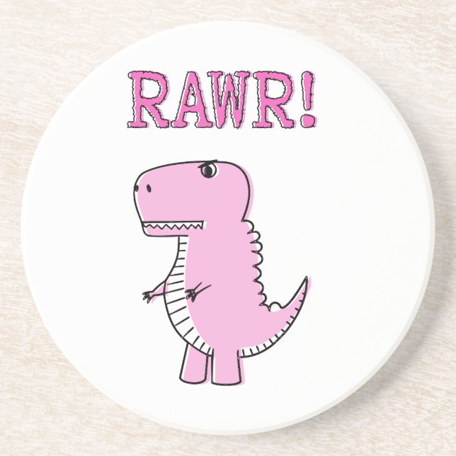 Niedlicher und wütend rosa Cartoon T-Rex Dinosauri Getränkeuntersetzer (Vorne)