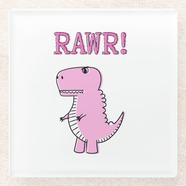 Niedlicher und wütend rosa Cartoon T-Rex Dinosauri Glasuntersetzer (Vorderseite)