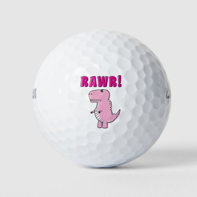 Niedlicher und wütend rosa Cartoon T-Rex Dinosauri Golfball (Vorderseite)