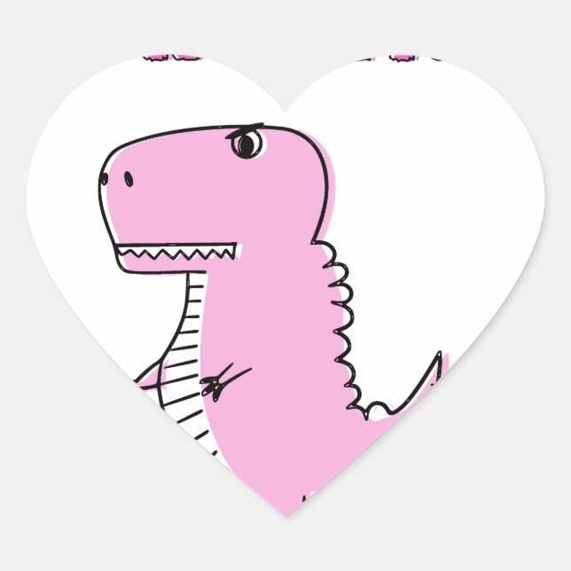 Niedlicher und wütend rosa Cartoon T-Rex Dinosauri Herz-Aufkleber (Vorderseite)