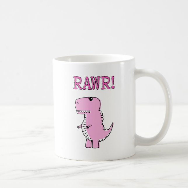 Niedlicher und wütend rosa Cartoon T-Rex Dinosauri Kaffeetasse (Rechts)