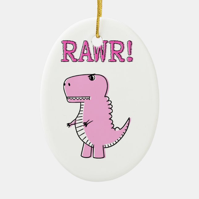 Niedlicher und wütend rosa Cartoon T-Rex Dinosauri Keramik Ornament (Vorne)