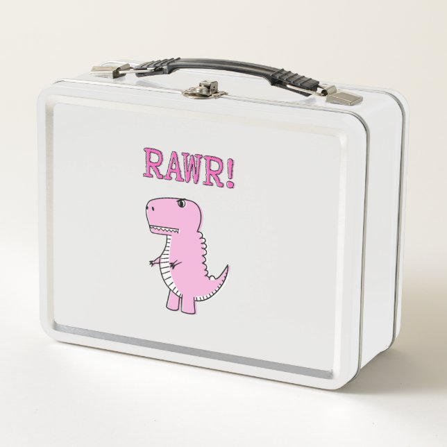 Niedlicher und wütend rosa Cartoon T-Rex Dinosauri Metall Brotdose (Vorderseite)