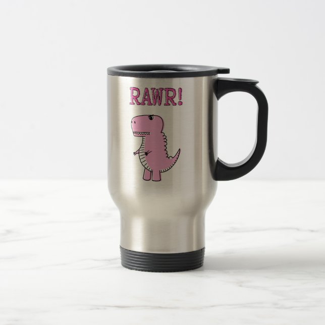 Niedlicher und wütend rosa Cartoon T-Rex Dinosauri Reisebecher (Rechts)