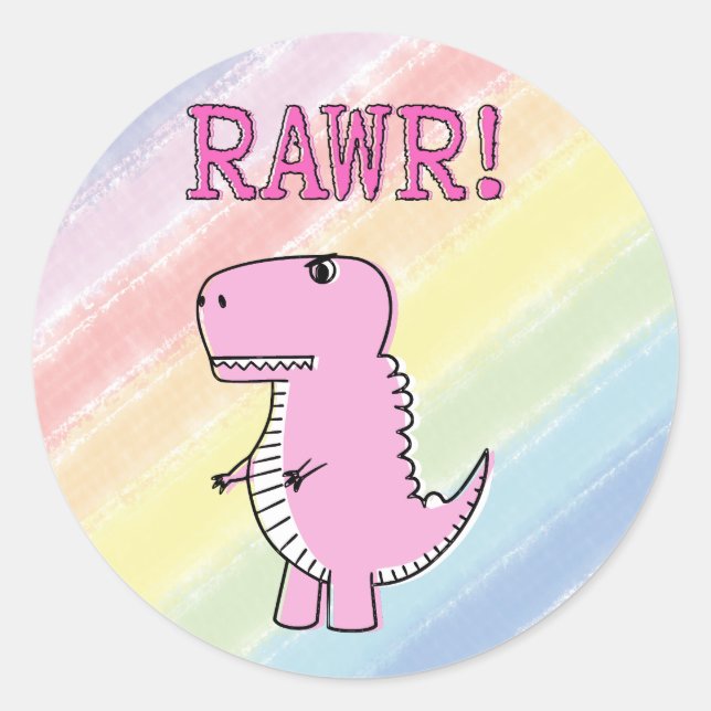 Niedlicher und wütend rosa Cartoon T-Rex Dinosauri Runder Aufkleber (Vorderseite)