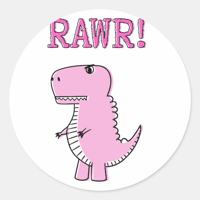 Niedlicher und wütend rosa Cartoon T-Rex Dinosauri Runder Aufkleber (Vorderseite)