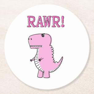 Niedlicher und wütend rosa Cartoon T-Rex Dinosauri Runder Pappuntersetzer