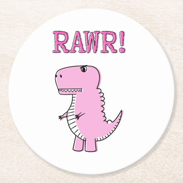 Niedlicher und wütend rosa Cartoon T-Rex Dinosauri Runder Pappuntersetzer (Vorderseite)
