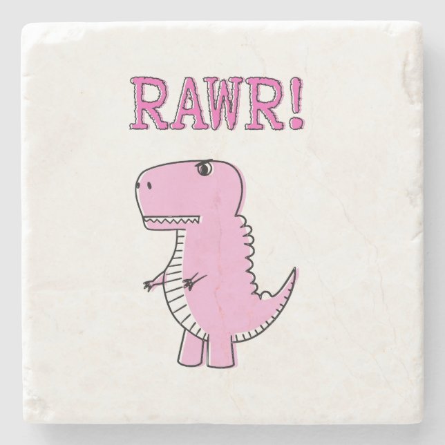 Niedlicher und wütend rosa Cartoon T-Rex Dinosauri Steinuntersetzer (Vorderseite)