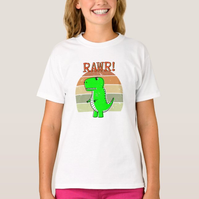 Niedlicher und wütender Cartoon T-Rex Dinosaur Sun T-Shirt (Vorderseite)