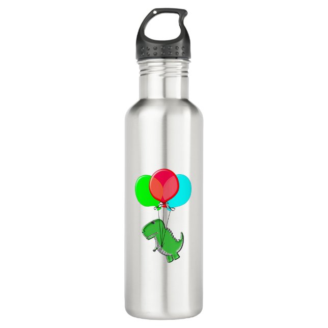 Niedlicher und wütender Dino mit Party-Balloons Edelstahlflasche (Vorderseite)