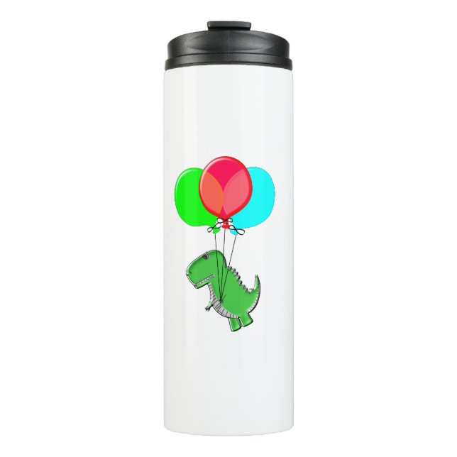 Niedlicher und wütender Dino mit Party-Balloons Thermosbecher (Vorderseite)