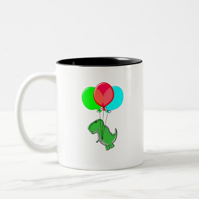 Niedlicher und wütender Dino mit Party-Balloons Zweifarbige Tasse (Links)