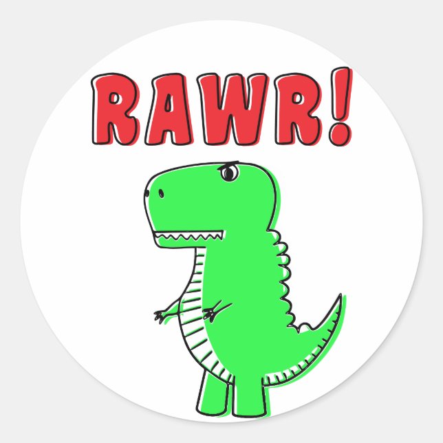 Niedlicher und wütender grüner Cartoon T-Rex Dinos Runder Aufkleber (Vorderseite)