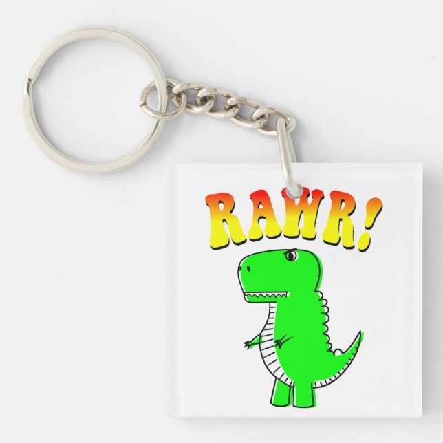 Niedlicher und wütender T-Rex RAWR Groovy Text Schlüsselanhänger (Vorderseite)