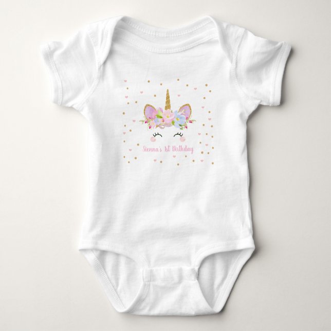 Niedlicher Unicorn-Baby-Bodysuit-Einteiler-1. Baby Strampler (Vorderseite)
