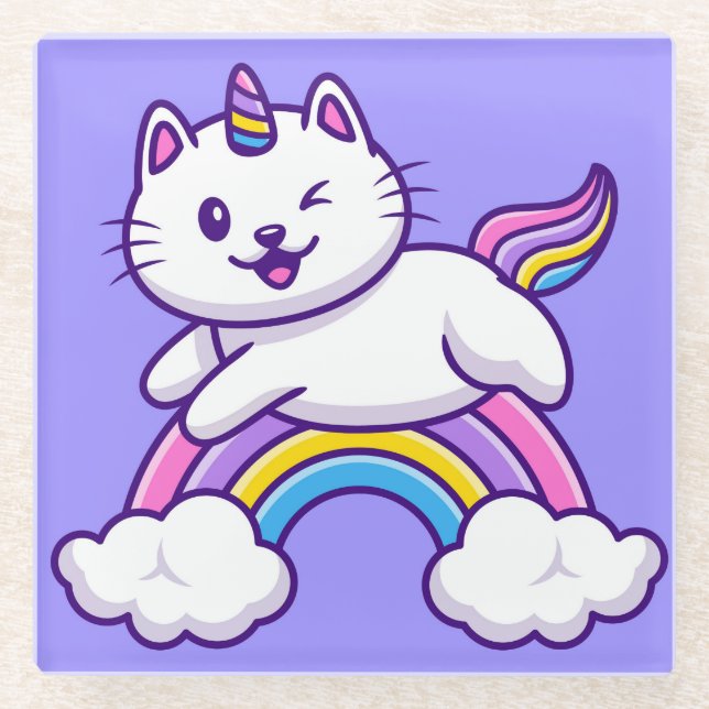Niedlicher Unicorn Cat Glass Untersetzer (Vorderseite)