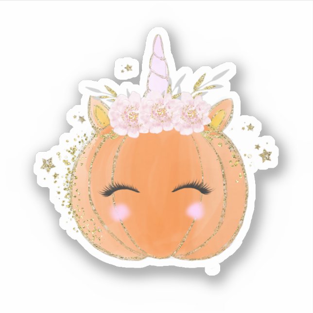 Niedlicher Unicorn Pumpkin Halloween Erntedank Aufkleber (Vorderseite)