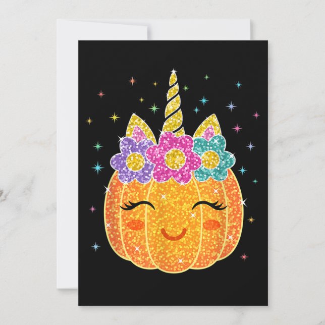 Niedlicher Unicorn Pumpkin Halloween Erntedank Einladung (Vorderseite)