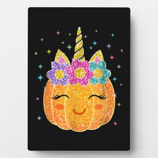 Niedlicher Unicorn Pumpkin Halloween Erntedank Fotoplatte (Vorderseite)